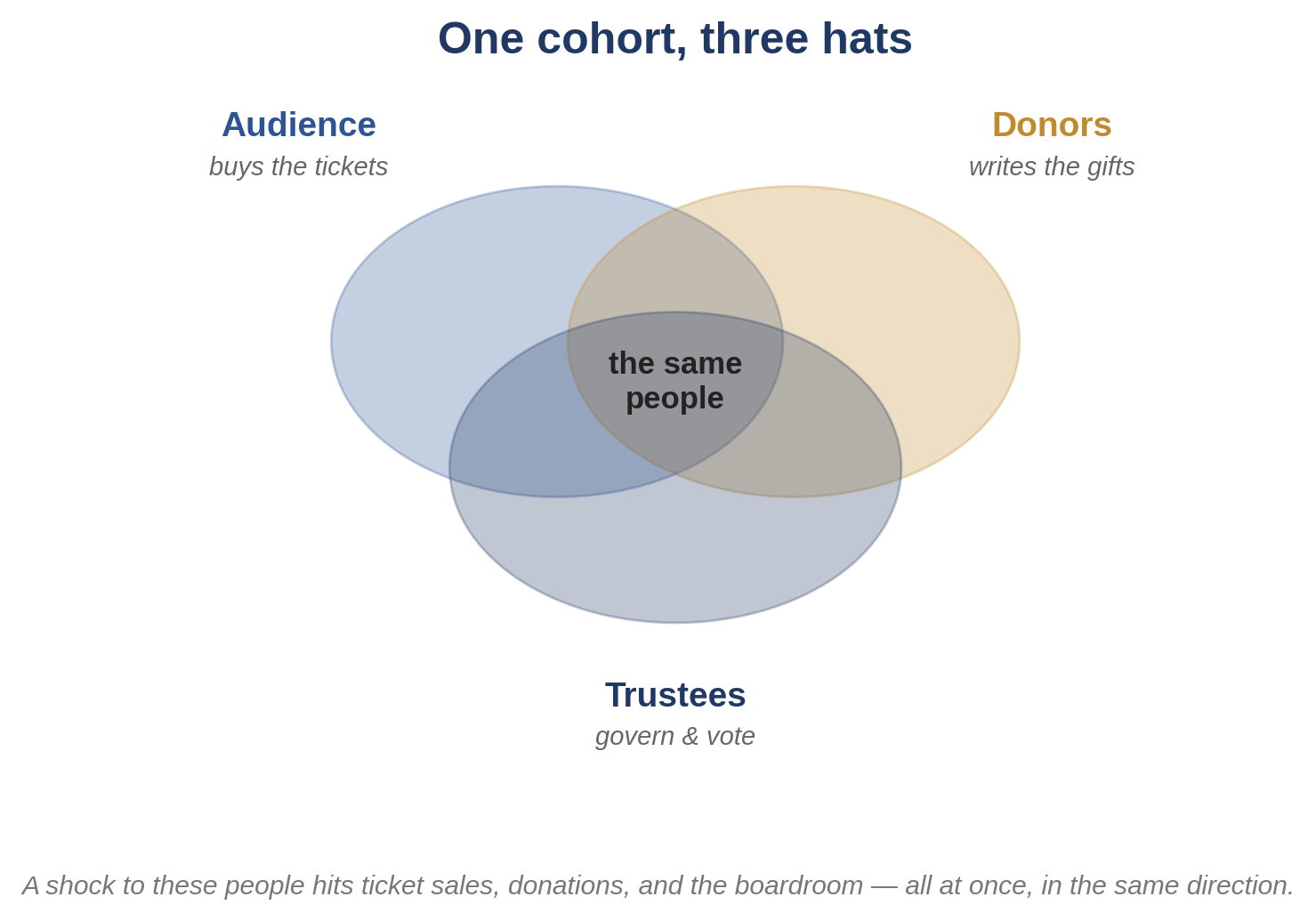 One cohort, three hats: audience, donors, trustees